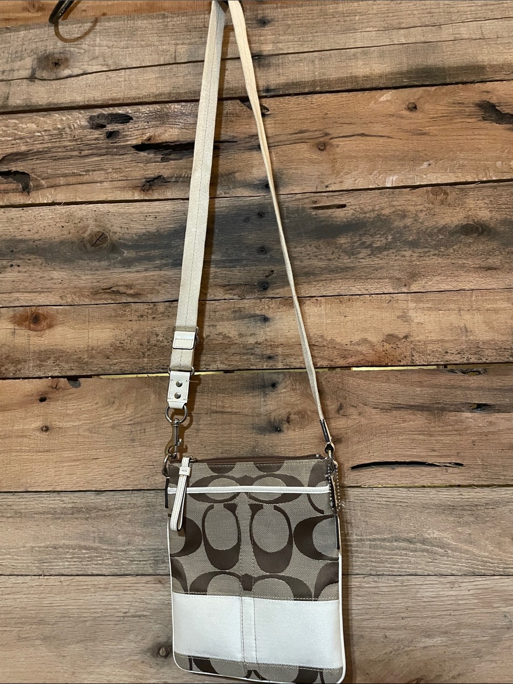 Coach Khaki and Chalk Signature Crossbody Bag